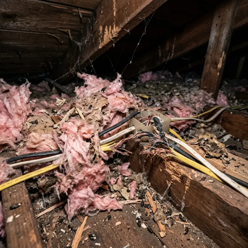 Contaminated ceiling insulation being assessed in a Botanic Ridge roof space
