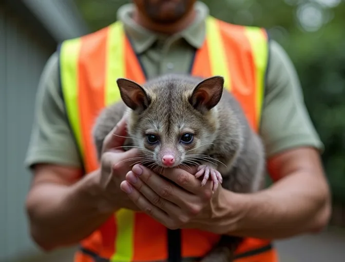 Animal handler safely recovering a deceased possum in Botanic Ridge
